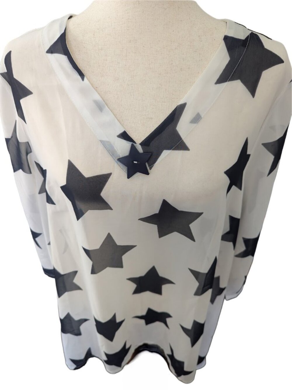 NWT Indigo Soul Sheer Star Pattern V-neck Tunic - Picture 3 of 11